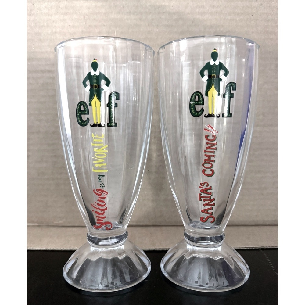 Elf Movie Buddy the Elf Footed Soda Glasses Set of 2 Christmas Holiday Clear